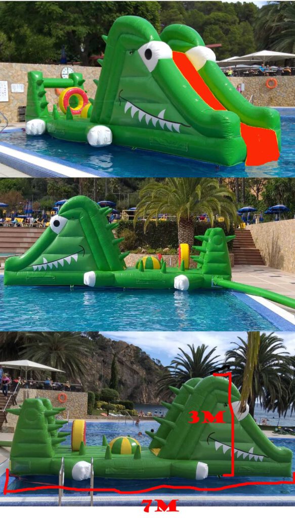 alquiler de castillos hinchables Valencia pasarela-acuática-cocodrilo